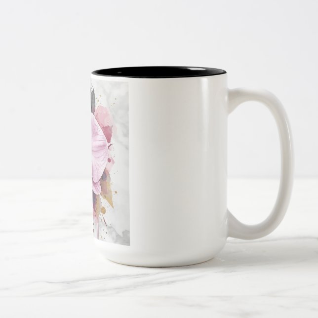 Caneca De Café Em Dois Tons Design de Flores  (Direita)