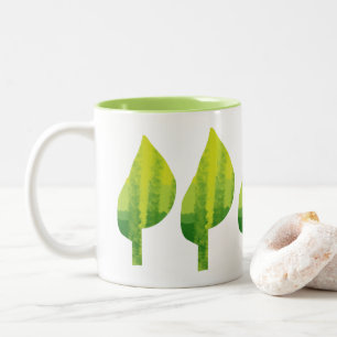Caneca De Café Em Dois Tons Design de folha verde da natureza