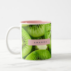 Caneca De Café Em Dois Tons Design de Fruta Kiwi Vibrante Personalizado