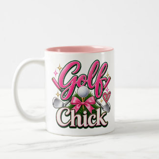 Caneca De Café Em Dois Tons Design de Golfe Fofa Galinha Rosa Amante de Golfe