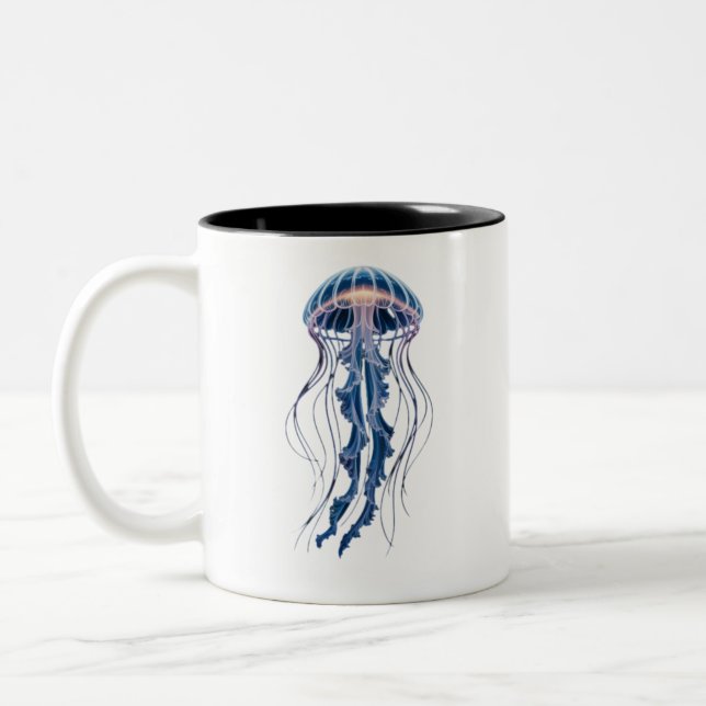 Caneca De Café Em Dois Tons Design de Jeléfish Transparente Oceânico (Esquerda)