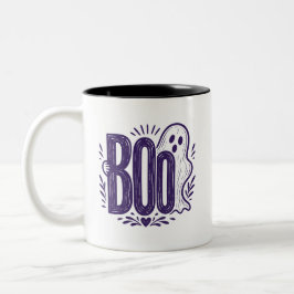 Caneca De Café Em Dois Tons Design de Linocut de Fantasma Boo de Halloween