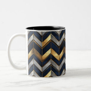 Caneca De Café Em Dois Tons "Design de Luxo Art Déco: Ouro, Prata & Azul