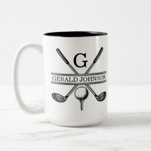 Caneca De Café Em Dois Tons Design de Monograma de Golfe Minimalista Elegante
