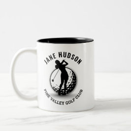 Caneca De Café Em Dois Tons Design de Monograma de Golfer de Mulheres Elegante