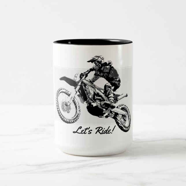 Caneca De Café Em Dois Tons Design de Motocross Racer (Centro)