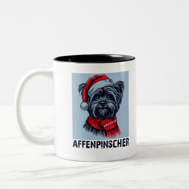Caneca De Café Em Dois Tons Design de Natal Affenpinscher (Esquerda)