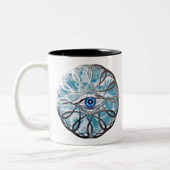 Caneca De Café Em Dois Tons Design de olhos místicos cromo (Esquerda)