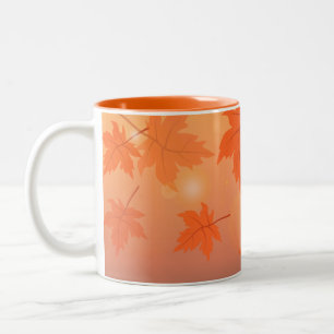 Caneca De Café Em Dois Tons Design de outono com folhas de maple e efeito de c