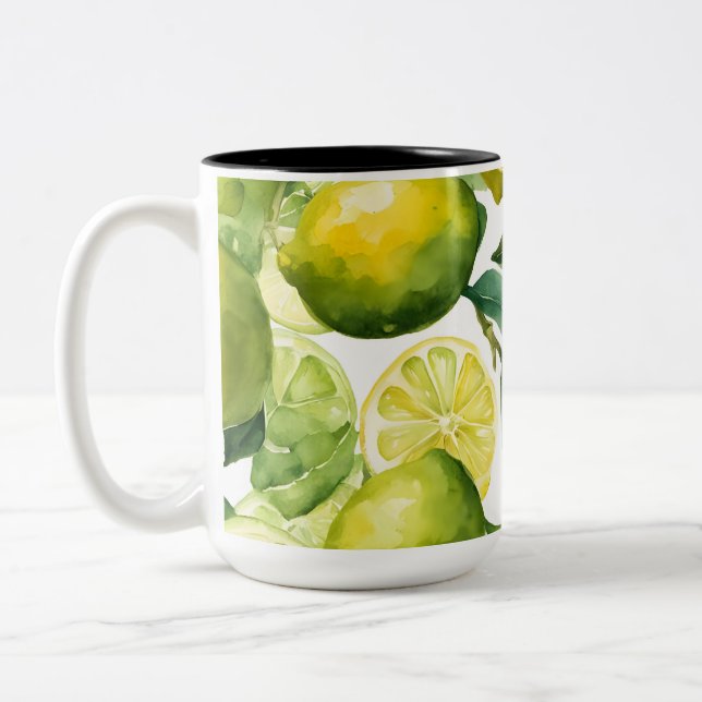 Caneca De Café Em Dois Tons Design de padrão de aquarela de limões (Esquerda)