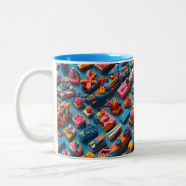 Caneca De Café Em Dois Tons Design de Padrão de Borrachas de Formas Coloridas 