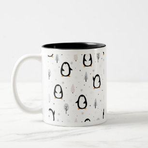 Caneca De Café Em Dois Tons Design de padrão de pinguim de inverno