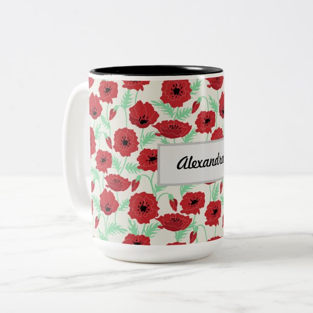 Caneca De Café Em Dois Tons Design de Poppy Personalizado (Frente Esquerda)