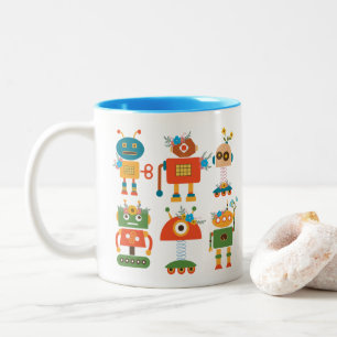 Caneca De Café Em Dois Tons Design de robots bonitos para crianças