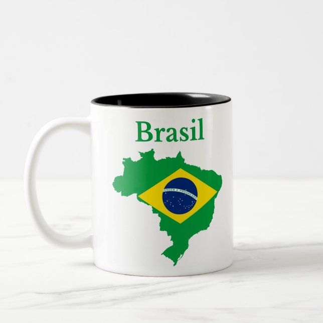 Caneca De Café Em Dois Tons Design de Sinalizador de Mapa do Brasil (Esquerda)