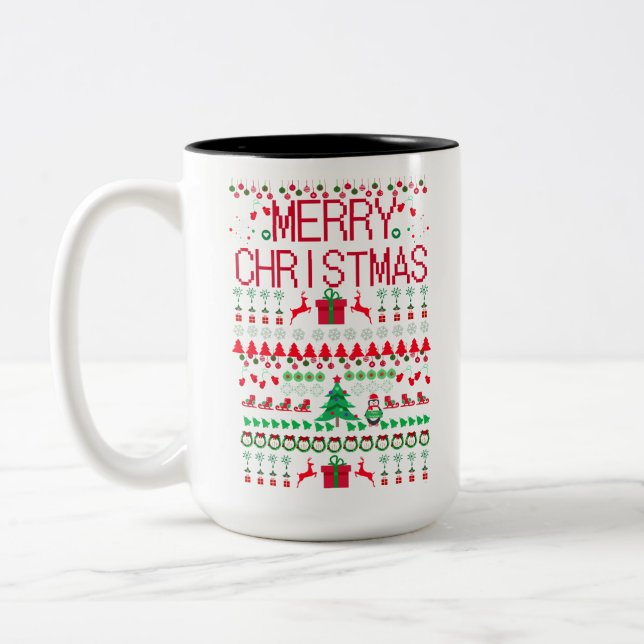 Caneca De Café Em Dois Tons Design de suéter feio de Natal (Esquerda)