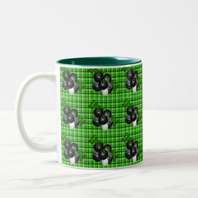 Caneca De Café Em Dois Tons Design de Tartan Lawn Bowls Verde (Esquerda)