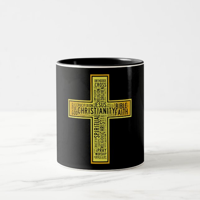 Caneca De Café Em Dois Tons Design de texto de ouro cristão (Centro)