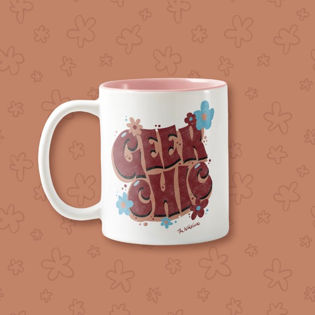 Caneca De Café Em Dois Tons Design de texto Floral Com geek Chic (Criador carregado)