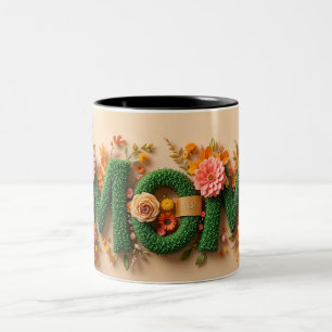 Caneca De Café Em Dois Tons Design de texto "Mãe" adornado com flores vibrante