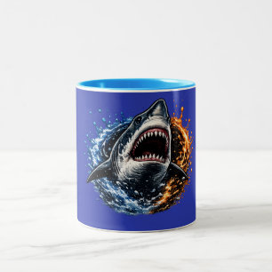 Caneca De Café Em Dois Tons Design de Tufão Oceânico de Cabeça de Tubarão – Gr