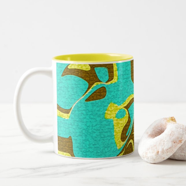 Caneca De Café Em Dois Tons Design de Turquesa (Com Donut)