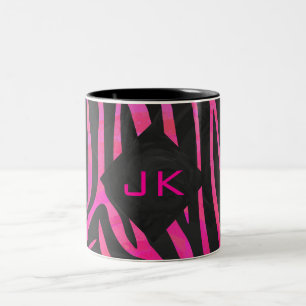 Caneca De Café Em Dois Tons Design de zebra preto e rosa quente