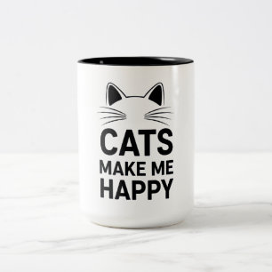 Caneca De Café Em Dois Tons Design Divertido de Gato - Gatos Me Fazem Feliz