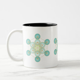 Caneca De Café Em Dois Tons Design do Cubo de Metatron Azul e Dourado