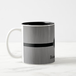 Caneca De Café Em Dois Tons Design do Monograma Executivo - Aço Pincel Preto
