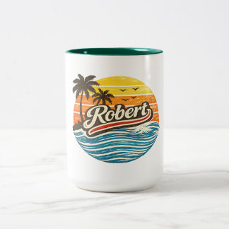 Caneca De Café Em Dois Tons Design do Nome Robert Pôr do Sol Retrô