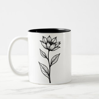 Caneca De Café Em Dois Tons Design Floral moderno minimalista para amantes de
