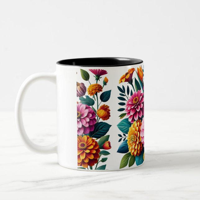 Caneca De Café Em Dois Tons Design Floral Vibrant Garden Blooms (Esquerda)