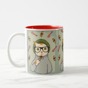 Caneca De Café Em Dois Tons Design Gourmet de Sushi Amante de Gato