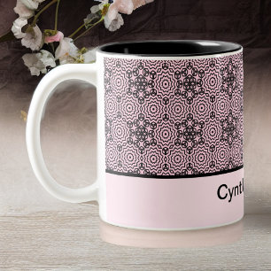 Caneca De Café Em Dois Tons Design gráfico de Mandala, cor-de-rosa e preto, d