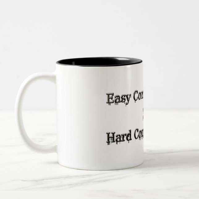 Caneca De Café Em Dois Tons Design Sobre Trabalho Fácil E Relação De Trabalho  (Esquerda)