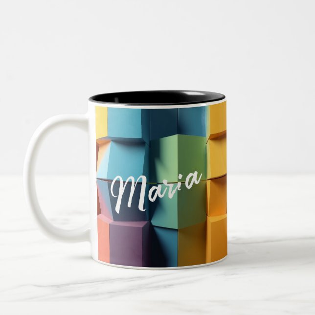 Caneca De Café Em Dois Tons Designer Mug – Customizable Geometry Fusion (Esquerda)