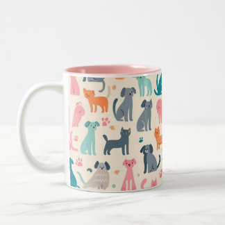 Caneca De Café Em Dois Tons Designs De Animais Cachorros Sem Costura Cachorro