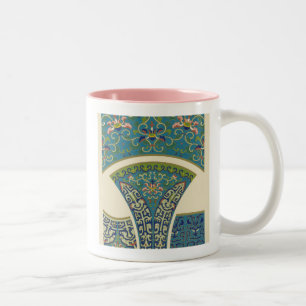 Caneca De Café Em Dois Tons Designs Orientais Azuis com Rostos Sorridentes