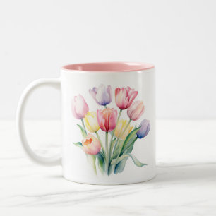 Caneca De Café Em Dois Tons Despertar primavera - Tulipas de Aquarela