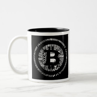 Caneca De Café Em Dois Tons Detalhe de Bitcoin em B&W