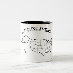 Caneca De Café Em Dois Tons DEUS ABENÇOE AMÉRICA com esboço dos E.U.