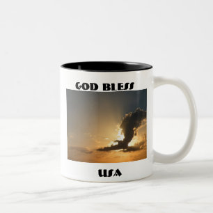 Caneca De Café Em Dois Tons Deus abençoe EUA Sunset Cloud Eagle