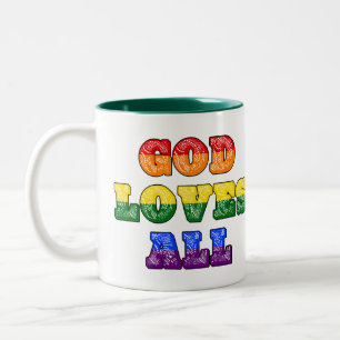 Caneca De Café Em Dois Tons "Deus Ama a Todos" Orgulho Cristão Gay/LGBTQIA+/Qu