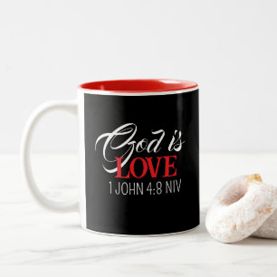 Caneca De Café Em Dois Tons Deus é Amor Bíblia Verso Preto e Vermelho Palavra 