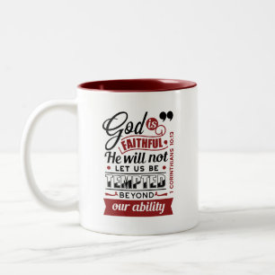 Caneca De Café Em Dois Tons Deus É Fiel – 1 Coríntios 10:13 Versículo Bíblico