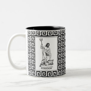 Caneca De Café Em Dois Tons Deus grego sobre padrão grego preto e branco