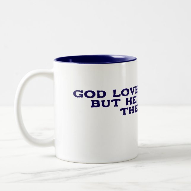 Caneca De Café Em Dois Tons Deus Me Ama Café Mug (humor) (Esquerda)