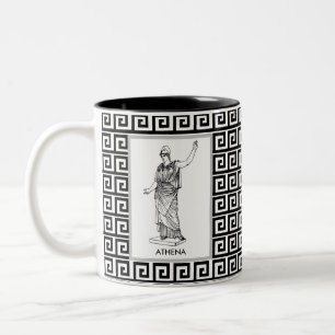 Caneca De Café Em Dois Tons Deusa Atena em Padrão Grego Preto e Branco