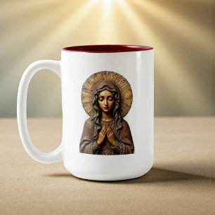Caneca De Café Em Dois Tons Devoção Esculpida Maria de Madeira